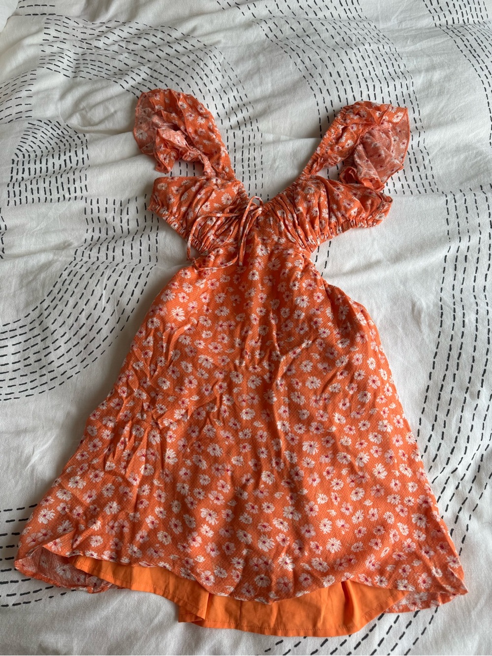 Orange Floral Cut-Out Sundress Size Small - Picture 3 of 4